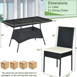Tangkula 10 Pieces Wicker Patio Dining Set, Outdoor Rattan Table & Chairs Set with Padded Cushions