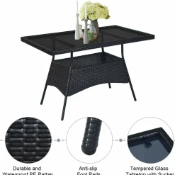 Tangkula 10 Pieces Wicker Patio Dining Set, Outdoor Rattan Table & Chairs Set with Padded Cushions