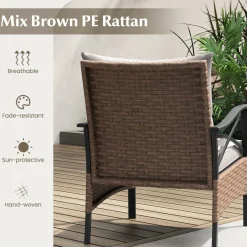 Tangkula 5 Pieces Wicker Patio Furniture Set, Outdoor Rattan Chairs with Ottomans, Cushions and 2-Tier Tempered Glass Side Table