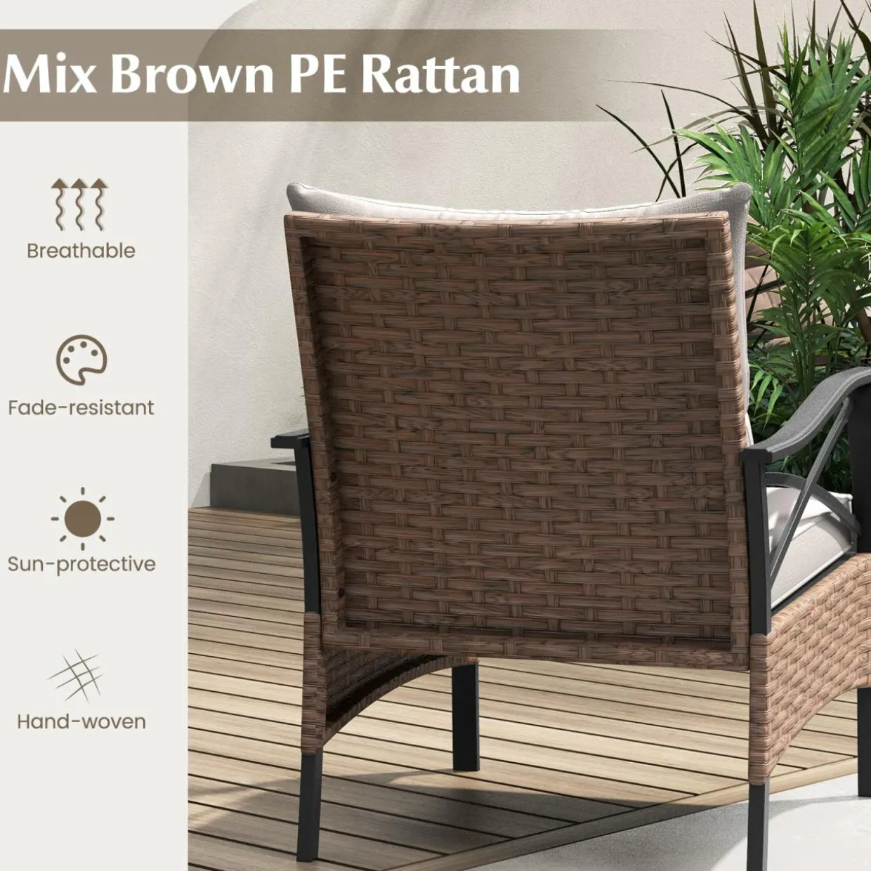 Tangkula 5 Pieces Wicker Patio Furniture Set, Outdoor Rattan Chairs with Ottomans, Cushions and 2-Tier Tempered Glass Side Table