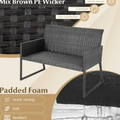Tangkula 4 Pieces Wicker Patio Furniture Set with Quick-Drying Foam