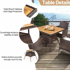 Tangkula 5 Pieces Wicker Patio Dining Set, Outdoor Acacia Wood Dining Furniture with 4 Armrest Chairs & 1 Dining Table