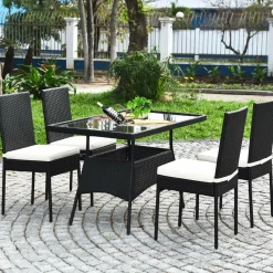 Tangkula 10 Pieces Wicker Patio Dining Set, Outdoor Rattan Table & Chairs Set with Padded Cushions