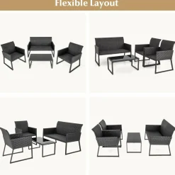 Tangkula 4 Pieces Wicker Patio Furniture Set with Quick-Drying Foam