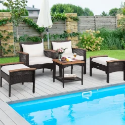 Tangkula 5 Pieces Wicker Patio Furniture Set