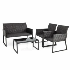 Tangkula 4 Pieces Wicker Patio Furniture Set with Quick-Drying Foam