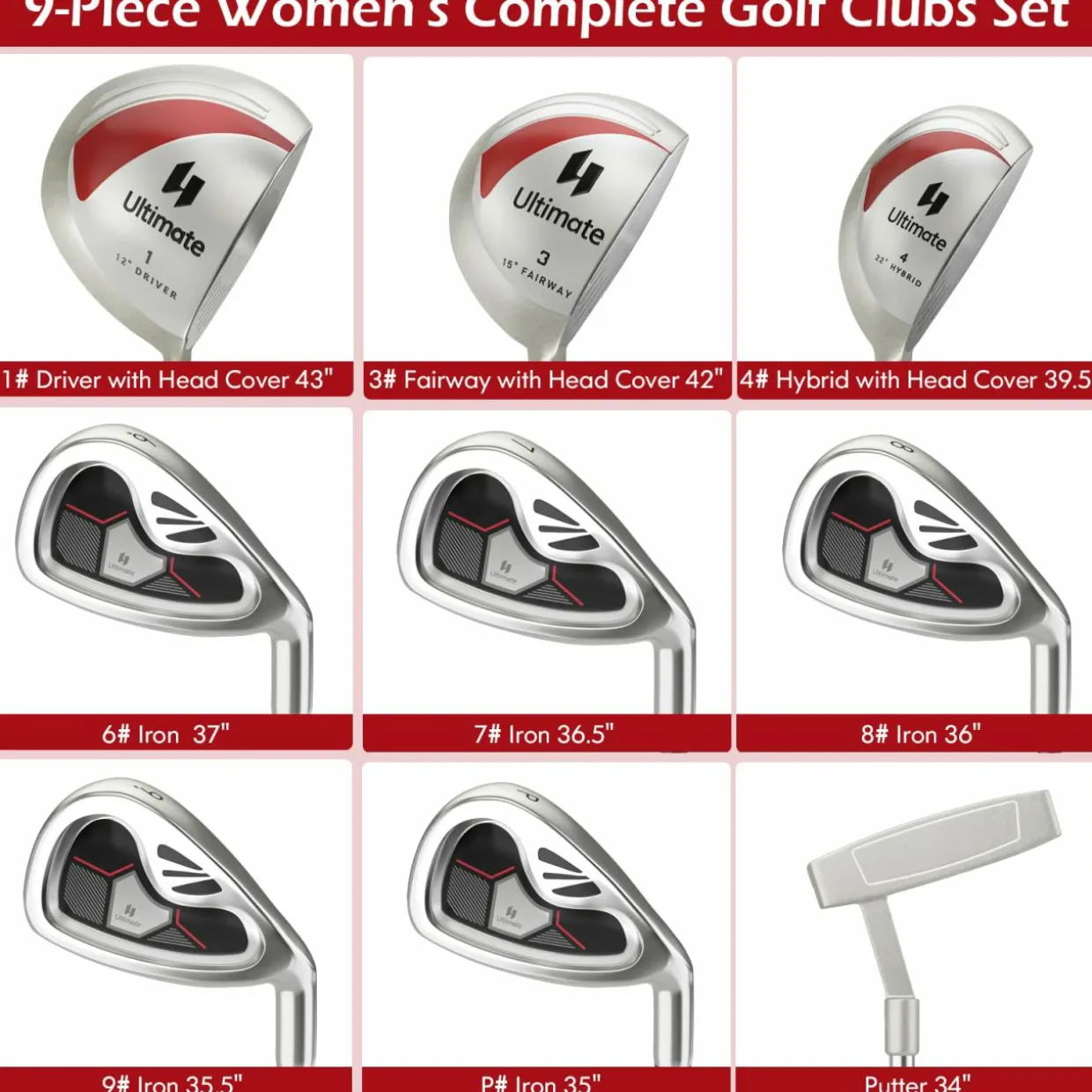 Tangkula 10 Pieces Women's Complete Golf Clubs Package Set Right Hand