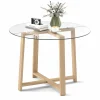 Tangkula 42" Round Glass Dining Table for 4-6, 0.3” Tempered Glass Tabletop with X-Shaped Rubber Wood Frame