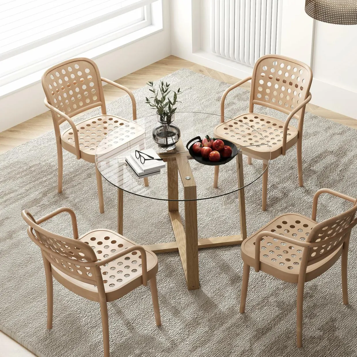Tangkula 42" Round Glass Dining Table for 4-6, 0.3” Tempered Glass Tabletop with X-Shaped Rubber Wood Frame