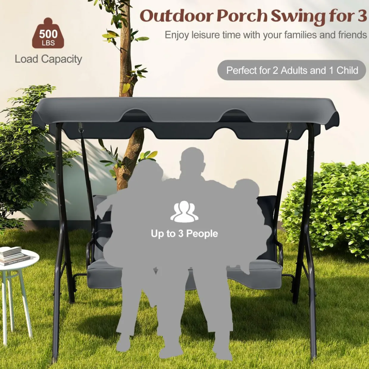 TANGKULA 3 Seater Canopy Swing, Outdoor Patio Swing