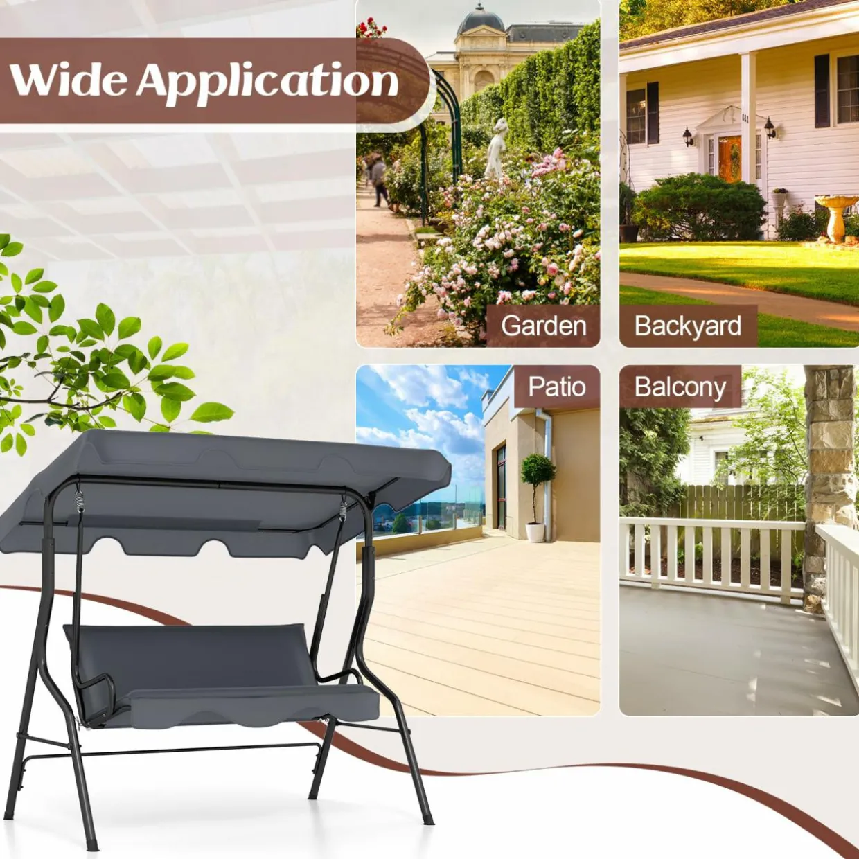 TANGKULA 3 Seater Canopy Swing, Outdoor Patio Swing