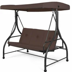 Tangkula 3 Seats Converting Patio Swing, Outdoor Porch Garden Canopy Swing with Comfortable Cushion Seats