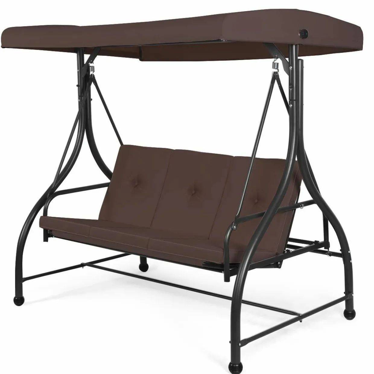 Tangkula 3 Seats Converting Patio Swing, Outdoor Porch Garden Canopy Swing with Comfortable Cushion Seats