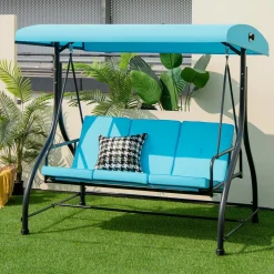 Tangkula 3 Seats Converting Patio Swing, Outdoor Porch Garden Canopy Swing with Comfortable Cushion Seats