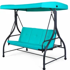 Tangkula 3 Seats Converting Patio Swing, Outdoor Porch Garden Canopy Swing with Comfortable Cushion Seats