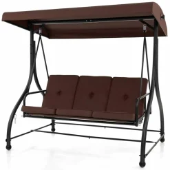 Tangkula 3 Seats Converting Patio Swing, Outdoor Porch Garden Canopy Swing with Comfortable Cushion Seats