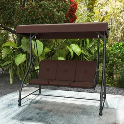 Tangkula 3 Seats Converting Patio Swing, Outdoor Porch Garden Canopy Swing with Comfortable Cushion Seats