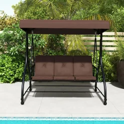 Tangkula 3 Seats Converting Patio Swing, Outdoor Porch Garden Canopy Swing with Comfortable Cushion Seats