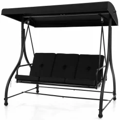 Tangkula 3 Seats Converting Patio Swing, Outdoor Porch Garden Canopy Swing with Comfortable Cushion Seats