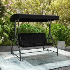 Tangkula 3 Seats Converting Patio Swing, Outdoor Porch Garden Canopy Swing with Comfortable Cushion Seats