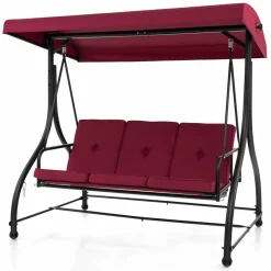 Tangkula 3 Seats Converting Patio Swing, Outdoor Porch Garden Canopy Swing with Comfortable Cushion Seats