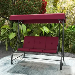 Tangkula 3 Seats Converting Patio Swing, Outdoor Porch Garden Canopy Swing with Comfortable Cushion Seats