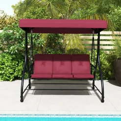 Tangkula 3 Seats Converting Patio Swing, Outdoor Porch Garden Canopy Swing with Comfortable Cushion Seats