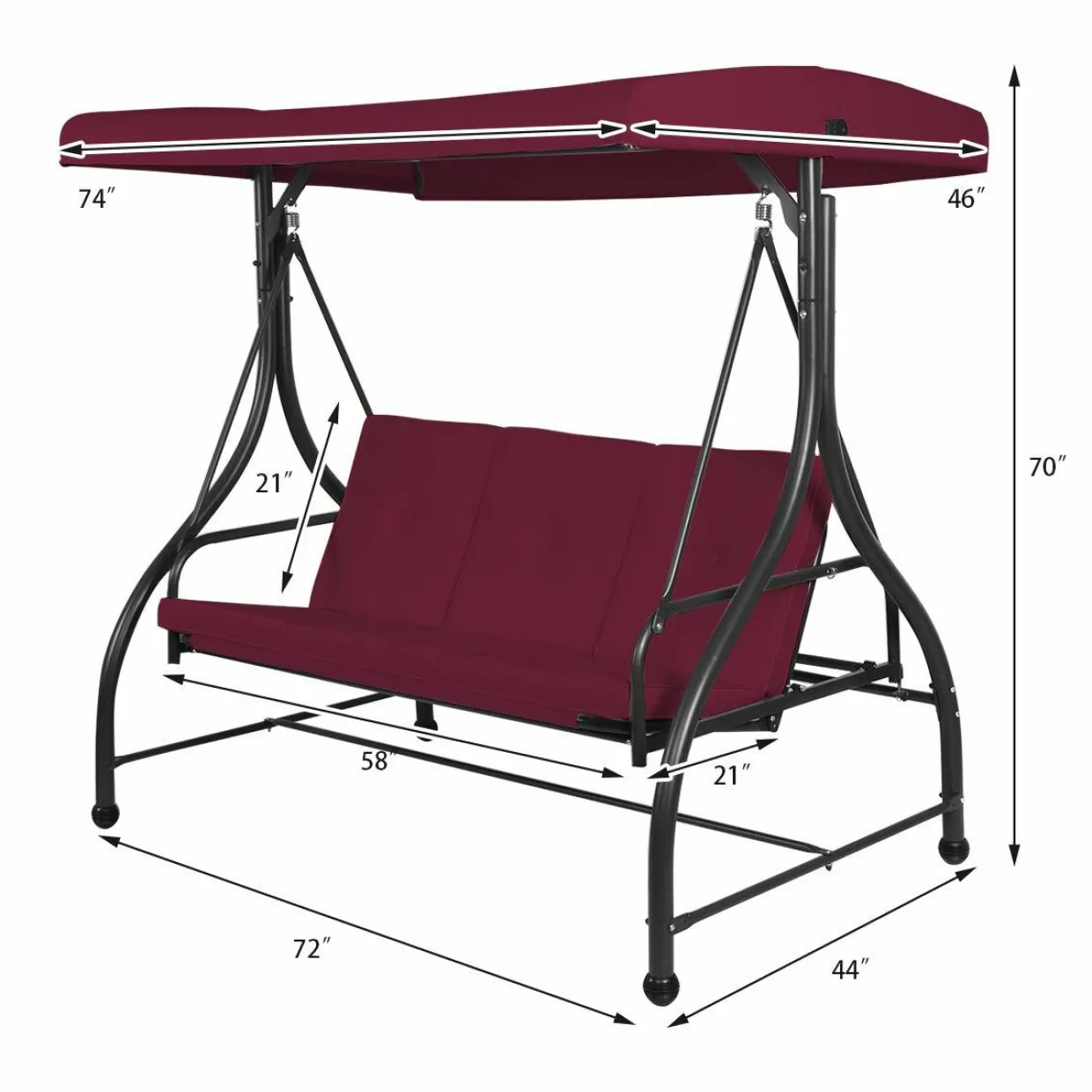 Tangkula 3 Seats Converting Patio Swing, Outdoor Porch Garden Canopy Swing with Comfortable Cushion Seats