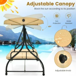 Tangkula 3 Seats Converting Patio Swing, Outdoor Porch Garden Canopy Swing with Comfortable Cushion Seats
