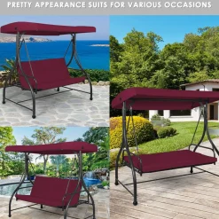 Tangkula 3 Seats Converting Patio Swing, Outdoor Porch Garden Canopy Swing with Comfortable Cushion Seats