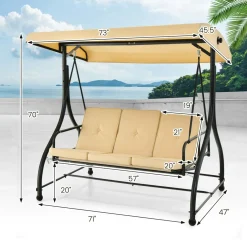 Tangkula 3 Seats Converting Patio Swing, Outdoor Porch Garden Canopy Swing with Comfortable Cushion Seats