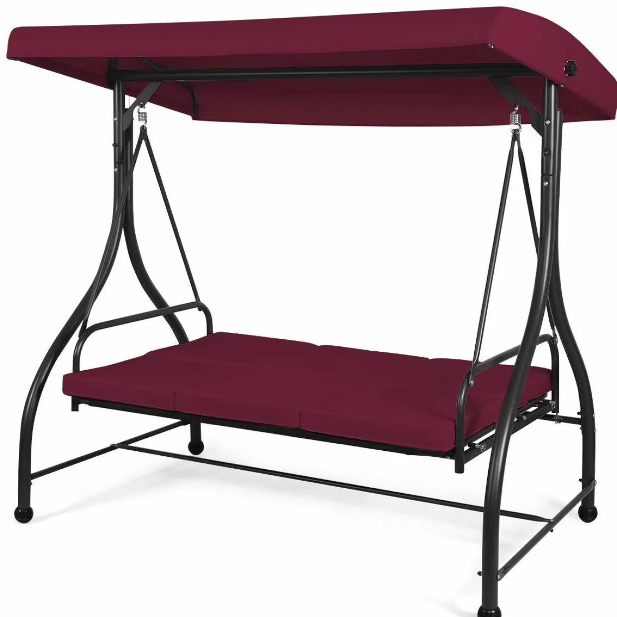 Tangkula 3 Seats Converting Patio Swing, Outdoor Porch Garden Canopy Swing with Comfortable Cushion Seats