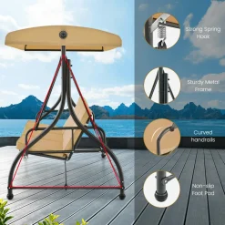 Tangkula 3 Seats Converting Patio Swing, Outdoor Porch Garden Canopy Swing with Comfortable Cushion Seats