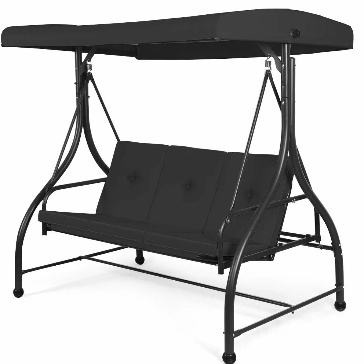 Tangkula 3 Seats Converting Patio Swing, Outdoor Porch Garden Canopy Swing with Comfortable Cushion Seats