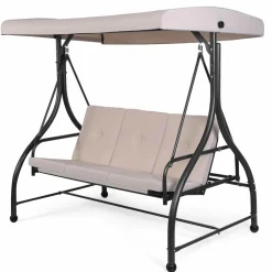 Tangkula 3 Seats Converting Patio Swing, Outdoor Porch Garden Canopy Swing with Comfortable Cushion Seats