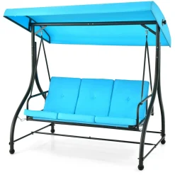 Tangkula 3 Seats Converting Patio Swing, Outdoor Porch Garden Canopy Swing with Comfortable Cushion Seats