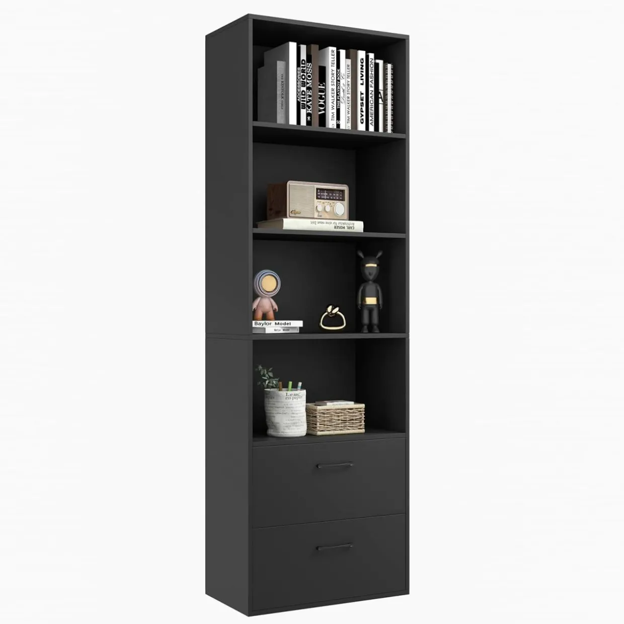 Tangkula 4 Shelf Bookcase with 2 Drawers, 74 Inches 4 Tiers Tall Open Bookshelf with 2 Slide-Out Drawers
