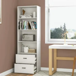 Tangkula 4 Shelf Bookcase with 2 Drawers, 74 Inches 4 Tiers Tall Open Bookshelf with 2 Slide-Out Drawers