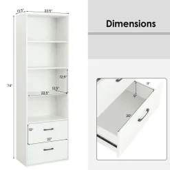 Tangkula 4 Shelf Bookcase with 2 Drawers, 74 Inches 4 Tiers Tall Open Bookshelf with 2 Slide-Out Drawers