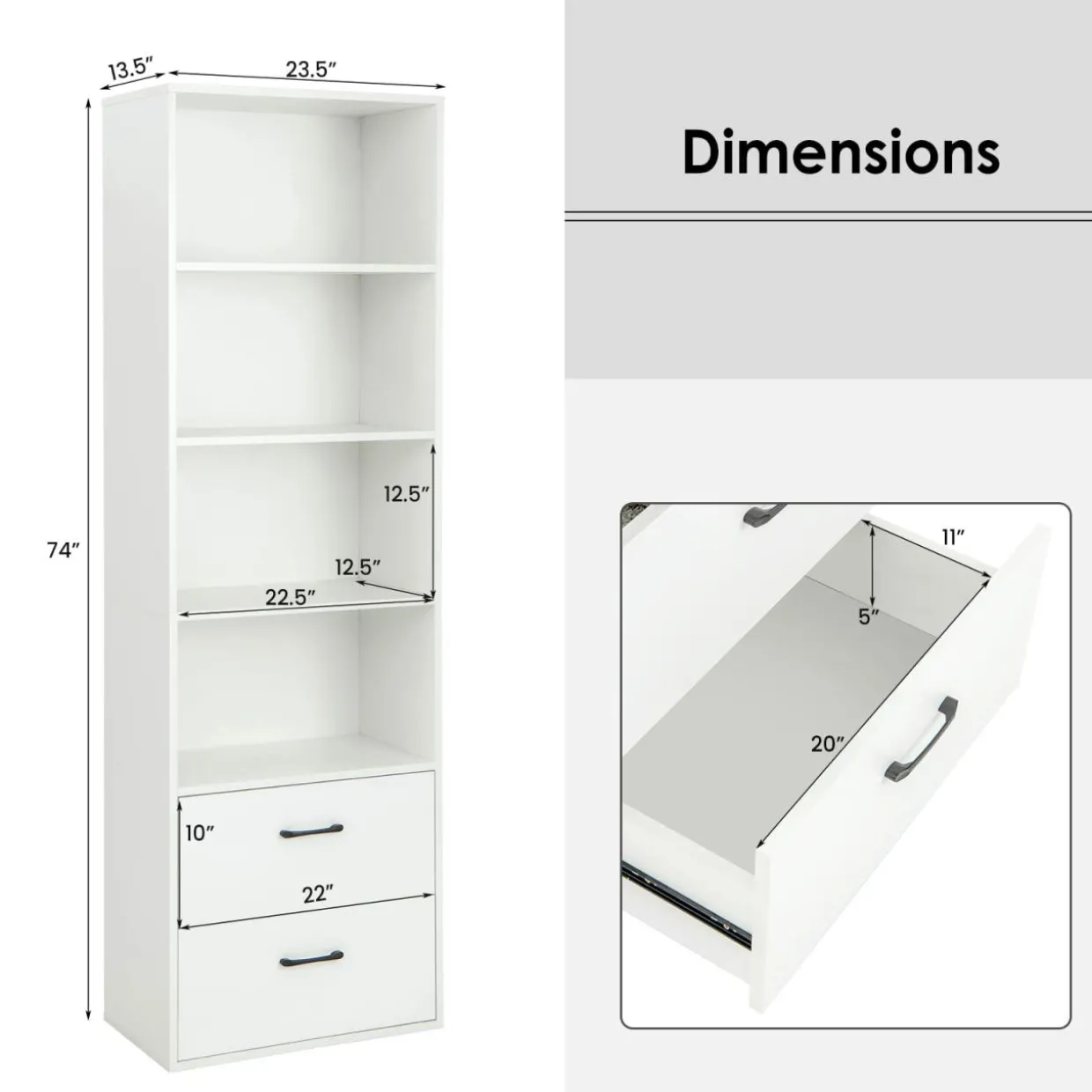 Tangkula 4 Shelf Bookcase with 2 Drawers, 74 Inches 4 Tiers Tall Open Bookshelf with 2 Slide-Out Drawers