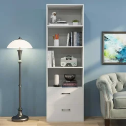 Tangkula 4 Shelf Bookcase with 2 Drawers, 74 Inches 4 Tiers Tall Open Bookshelf with 2 Slide-Out Drawers