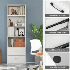 Tangkula 4 Shelf Bookcase with 2 Drawers, 74 Inches 4 Tiers Tall Open Bookshelf with 2 Slide-Out Drawers
