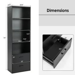 Tangkula 4 Shelf Bookcase with 2 Drawers, 74 Inches 4 Tiers Tall Open Bookshelf with 2 Slide-Out Drawers