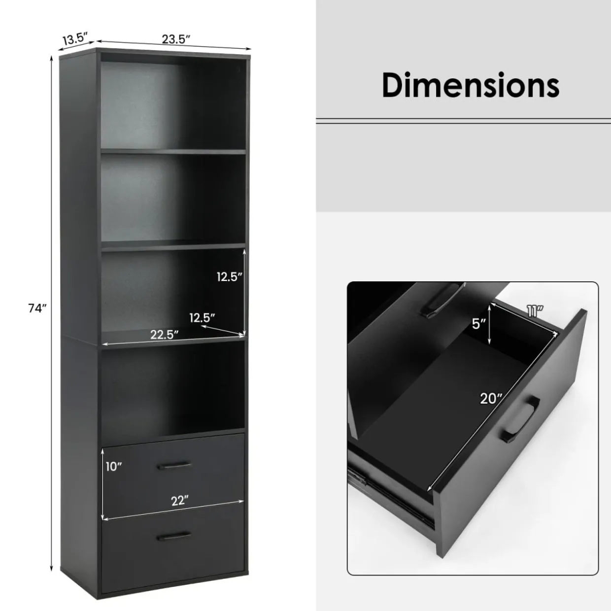 Tangkula 4 Shelf Bookcase with 2 Drawers, 74 Inches 4 Tiers Tall Open Bookshelf with 2 Slide-Out Drawers