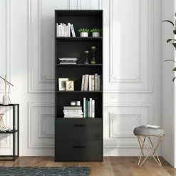 Tangkula 4 Shelf Bookcase with 2 Drawers, 74 Inches 4 Tiers Tall Open Bookshelf with 2 Slide-Out Drawers