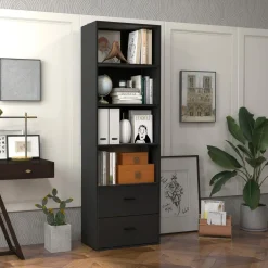 Tangkula 4 Shelf Bookcase with 2 Drawers, 74 Inches 4 Tiers Tall Open Bookshelf with 2 Slide-Out Drawers