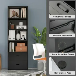 Tangkula 4 Shelf Bookcase with 2 Drawers, 74 Inches 4 Tiers Tall Open Bookshelf with 2 Slide-Out Drawers