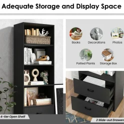 Tangkula 4 Shelf Bookcase with 2 Drawers, 74 Inches 4 Tiers Tall Open Bookshelf with 2 Slide-Out Drawers