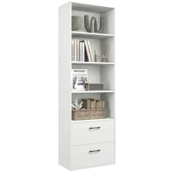 Tangkula 4 Shelf Bookcase with 2 Drawers, 74 Inches 4 Tiers Tall Open Bookshelf with 2 Slide-Out Drawers