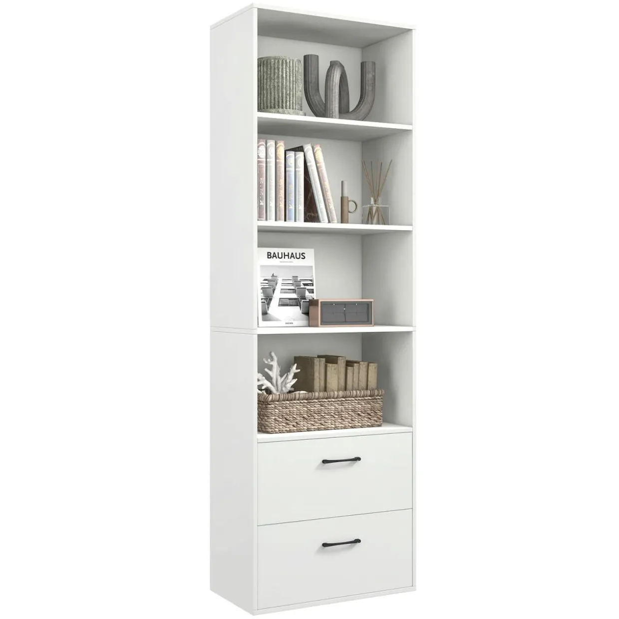 Tangkula 4 Shelf Bookcase with 2 Drawers, 74 Inches 4 Tiers Tall Open Bookshelf with 2 Slide-Out Drawers